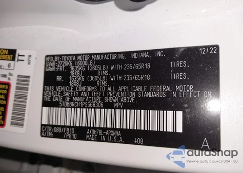 2023 Toyota Highlander Hybrid Le from USA, damaged, VIN 5TDBBRCH1PS568306